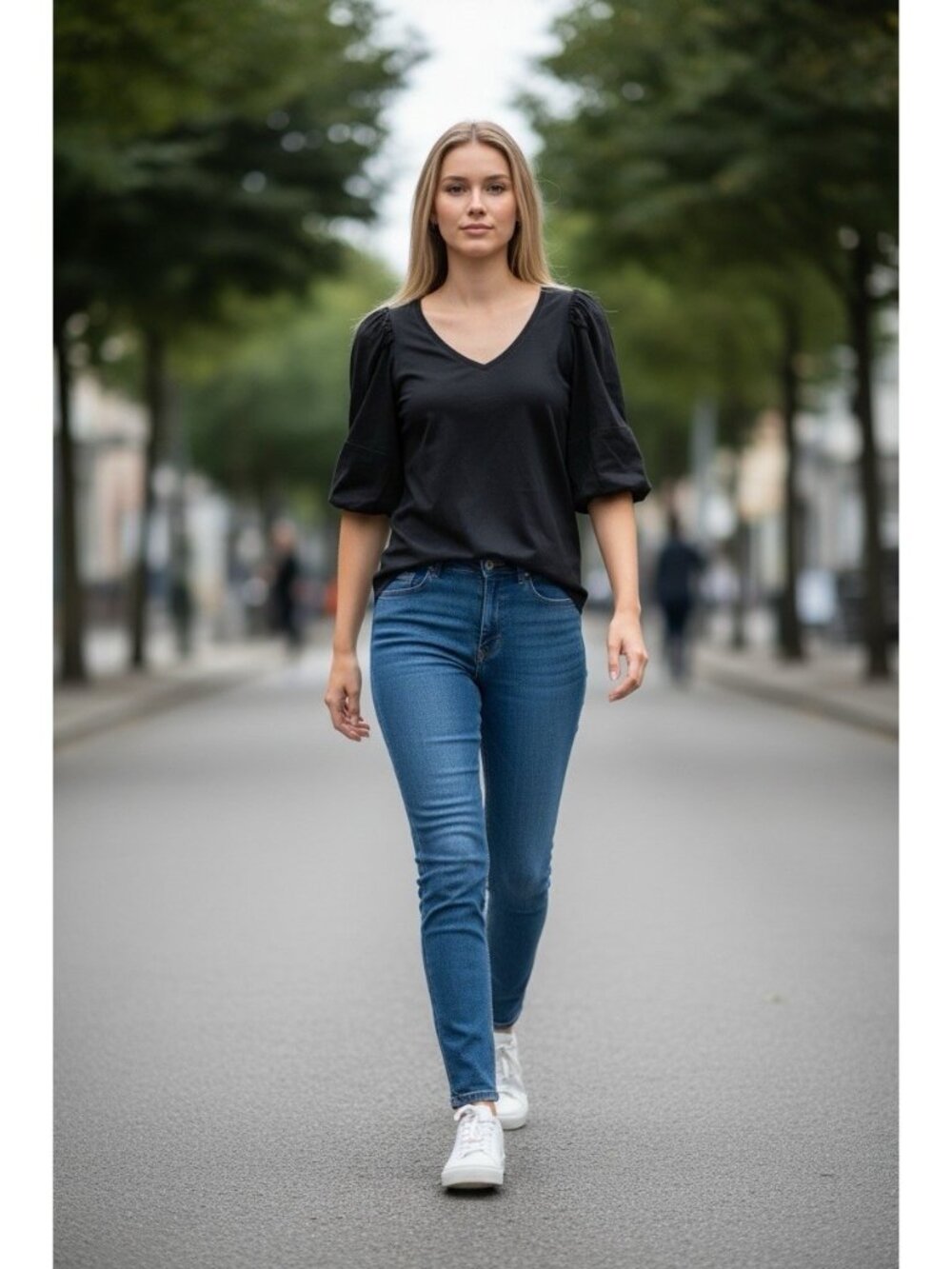 Madewell Womens Elbow Length Puff-Sleeve Tee Shirt Black Size M